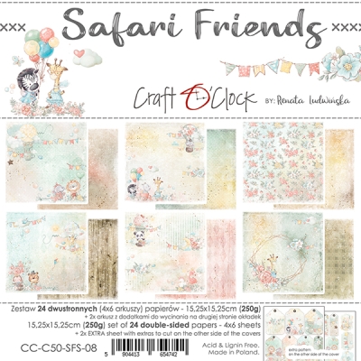 SAFARI FRIENDS - zestaw papierów 15,25x15,25cm