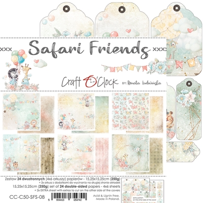 SAFARI FRIENDS - zestaw papierów 15,25x15,25cm