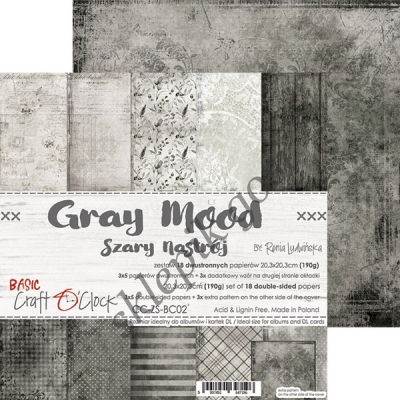 GRAY MOOD - zestaw papierów 20,3x20,3cm