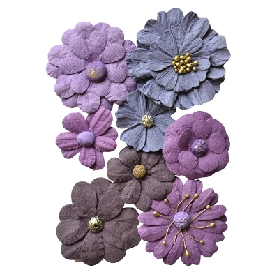 KWIATY FIOLETOWE MIX DUŻE 4-6CM - 8 SZT