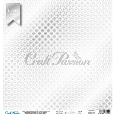 CRAFT PASSION PAPIERY White & Silver 02 - papier scrapbookingowy premium 30,5x30,5cm