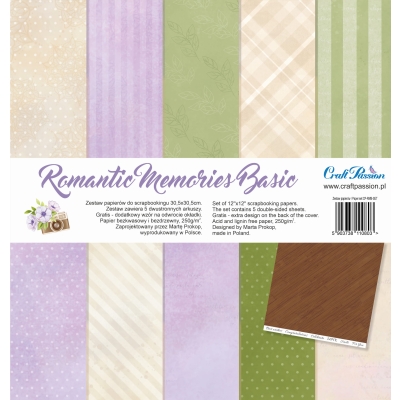 CRAFT PASSION PAPIERY Romantic Memories Basic - Zestaw papierów scrapbookingowych 30,5x30,5cm
