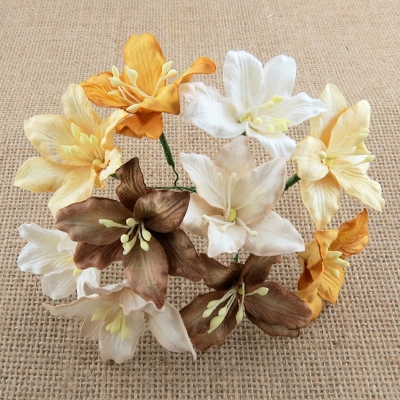 PROMLEE FLOWERS - KWIATKI PAPIEROWE - LILIE - DUŻE - CIEMNY BRĄZ - 5szt