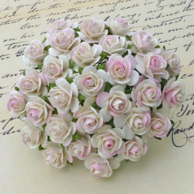 PROMLEE FLOWERS - KWIATKI PAPIEROWE - RÓŻE - BIAŁO - RÓŻOWE - 25mm