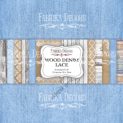 Zestaw papierów do scrapbookingu - WOOD DENIM LACE