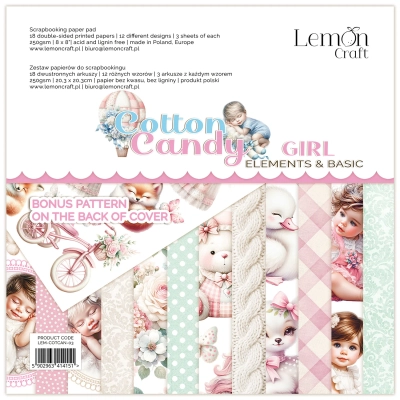 Cotton Candy Elements GIRL - Elementy do wycinania - Bloczek papierów do scrapbookingu 20.3x20.3cm - Lemoncraft