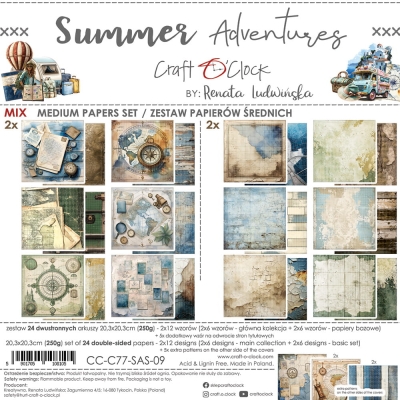 PRZEDSPRZEDAŻ - SUMMER ADVENTURES - zestaw papierów 20,3x20,3cm - MIX - WYSYŁKA PO 2 LIPCA 2025
