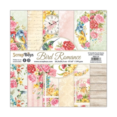 Średni bloczek papierów bazowych do scrapbookingu - BIRD ROMANCE - 12 KART