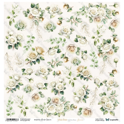WHITE ROSES FLOWERS - 30x30 cm - SCRAPANDME