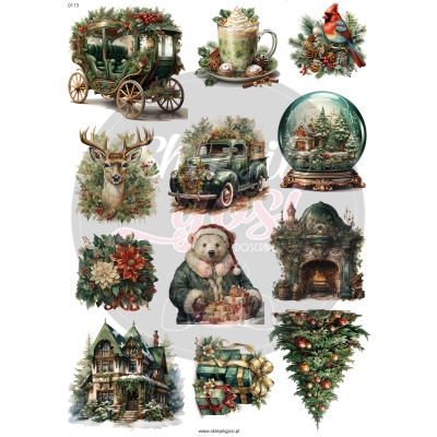 ARKUSZ A4 - NR 0113 - BOŻE NARODZENIE ZIELONE VINTAGE 02