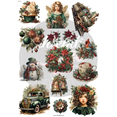 ARKUSZ A4 - NR 0112 - BOŻE NARODZENIE ZIELONE VINTAGE 01