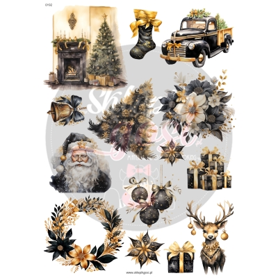 ARKUSZ A4 - NR 0192 - CZARNO-ZŁOTE BOŻE NARODZENIE