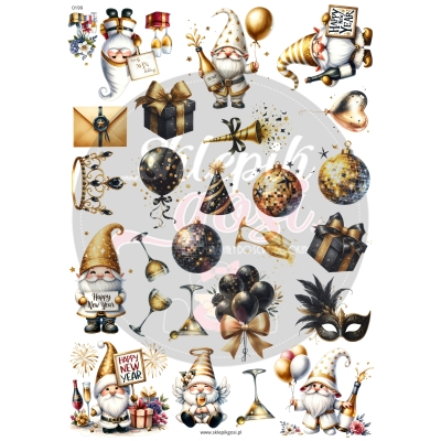ARKUSZ A4 - NR 0199 - NOWY ROK GNOMY