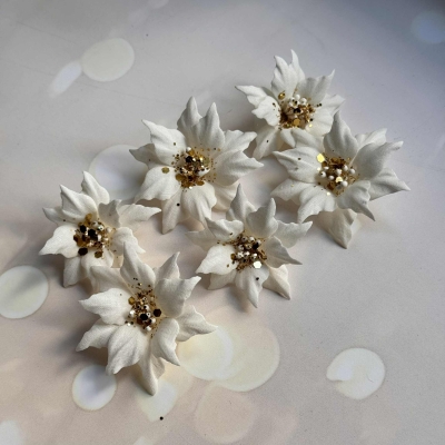 ŚWIĄTECZNE POINSECJE - ECRU ZŁOTY BROKAT